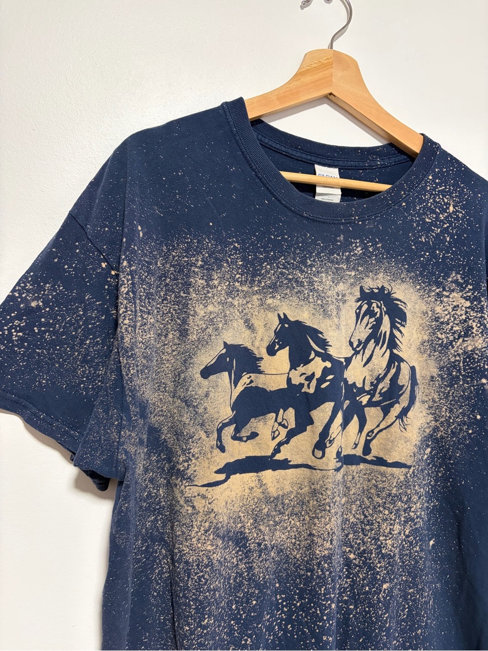 Navy Horse Reverse Tie Dye Cotton T-shirt XL